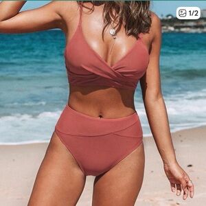 Cupshe Burnt Orange High Waist Bikini Set